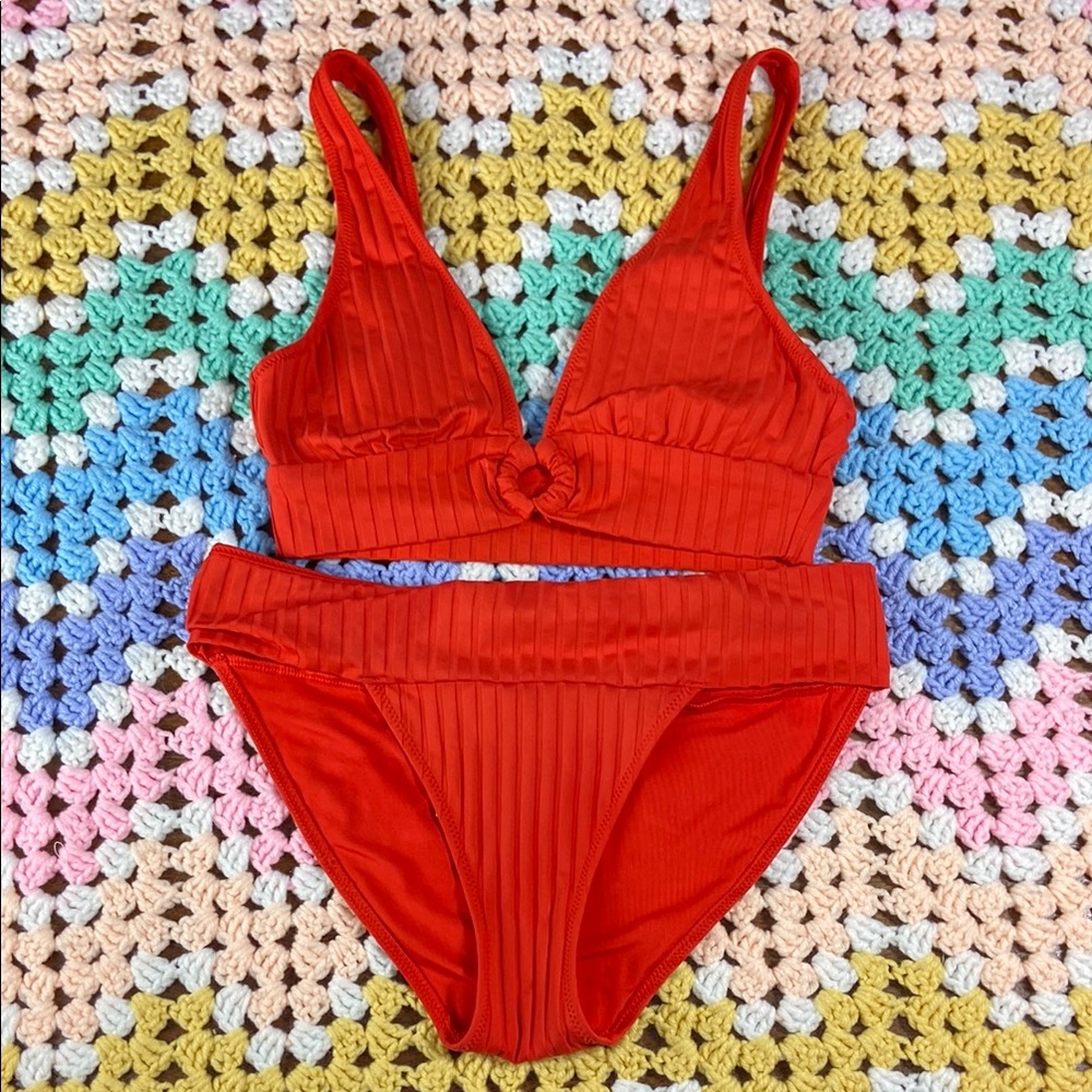 Aerie Red Ribbed Bikini Set